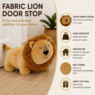 Weighted Fabric Lion Door Stop, 25 cm Decorative Brown Animal Doorstop