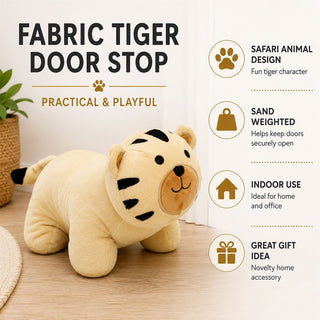 Weighted Fabric Tiger Door Stop, 26 cm Yellow Safari Animal Door Stopper