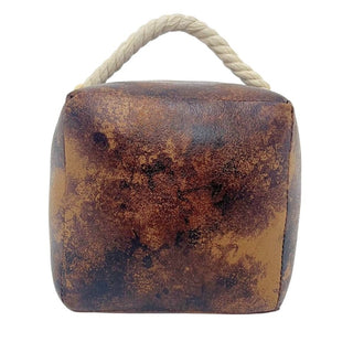 Weighted Faux Leather Doorstop, 16cm Rustic Door Stop with Rope Handle