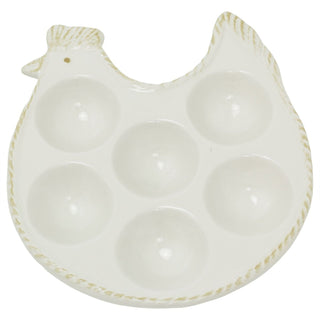 White Ceramic Chicken Shaped Egg Holder, 13.5 cm Glossy Vintage Egg Tray