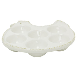 White Ceramic Chicken Shaped Egg Holder, 13.5 cm Glossy Vintage Egg Tray