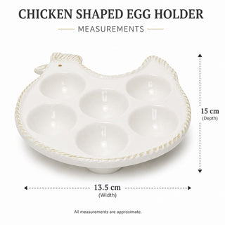 White Ceramic Chicken Shaped Egg Holder, 13.5 cm Glossy Vintage Egg Tray