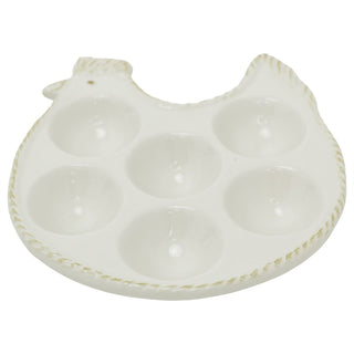 White Ceramic Chicken Shaped Egg Holder, 13.5 cm Glossy Vintage Egg Tray