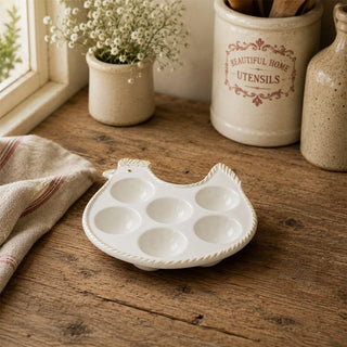 White Ceramic Chicken Shaped Egg Holder, 13.5 cm Glossy Vintage Egg Tray