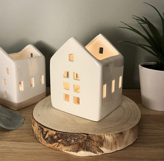 White Ceramic House Christmas Tealight Candle Holder | Tea Light Votive Holder
