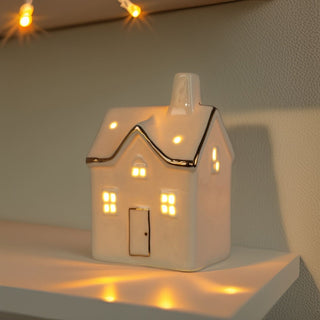 White Ceramic LED Christmas House | Light Up Mini Christmas Village Ornament