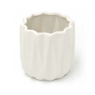 White Ceramic Ribbed Plant Pot Decorative Cachepot Planter Indoor Planter - 11cm