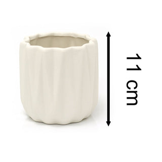White Ceramic Ribbed Plant Pot Decorative Cachepot Planter Indoor Planter - 11cm