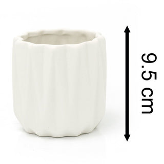 White Ceramic Ribbed Plant Pot Decorative Cachepot Planter Indoor Planter - 9cm