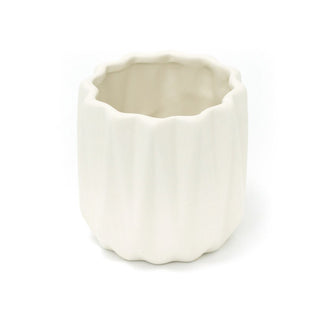 White Ceramic Ribbed Plant Pot Decorative Cachepot Planter Indoor Planter - 9cm