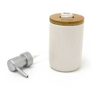 White Ceramic Ribbed Soap Dispenser | Refillable Bathroom Hand Wash Holder