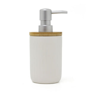 White Ceramic Ribbed Soap Dispenser | Refillable Bathroom Hand Wash Holder