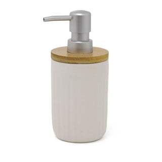 White Ceramic Ribbed Soap Dispenser | Refillable Bathroom Hand Wash Holder