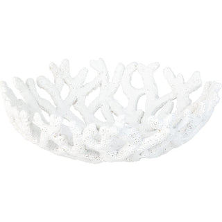 White Coral Decorative Bowl, 21cm Resin Nautical Sea Coral Centrepiece Ornament