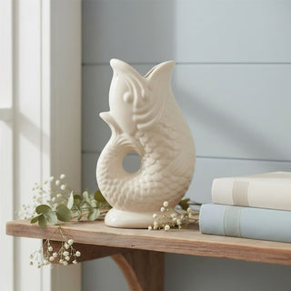 White Fish Shaped Ceramic Vase 25cm Off - White Decorative Fish Dried Flower Vase