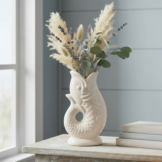 White Fish Shaped Ceramic Vase 25cm Off - White Decorative Fish Dried Flower Vase