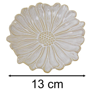 White Flower Trinket Dish, 13cm Ceramic Daisy Shaped Jewellery Dish Ring Holder
