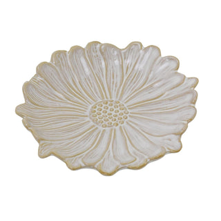 White Flower Trinket Dish, 13cm Ceramic Daisy Shaped Jewellery Dish Ring Holder