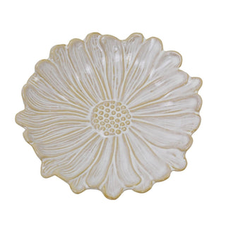 White Flower Trinket Dish, 13cm Ceramic Daisy Shaped Jewellery Dish Ring Holder