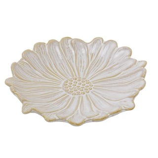 White Flower Trinket Dish, 13cm Ceramic Daisy Shaped Jewellery Dish Ring Holder