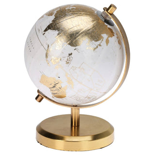White & Gold Desk Globe | Small Vintage World Globe for Home or Office - 18cm