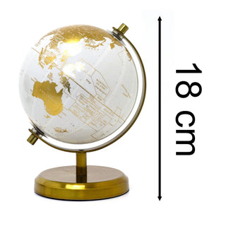 White & Gold Desk Globe | Small Vintage World Globe for Home or Office - 18cm