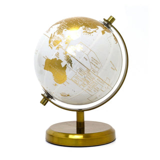 White & Gold Desk Globe | Small Vintage World Globe for Home or Office - 18cm