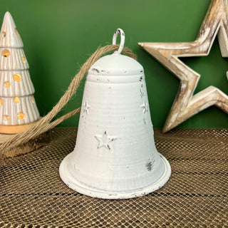 White Metal Christmas Bell Rustic Tree Decorations | Embossed Xmas Hanging Bell | Festive Jingle Bell Hanging Decorations