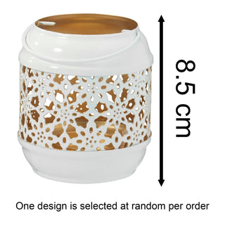 White Metal Tealight Lantern | Small Hanging Candle Holder with Copper Interior