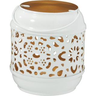 White Metal Tealight Lantern | Small Hanging Candle Holder with Copper Interior