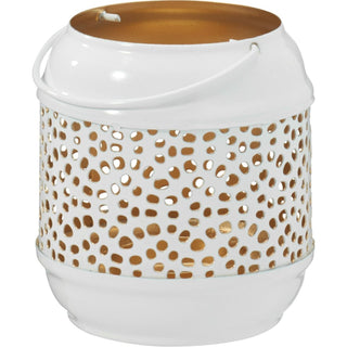 White Metal Tealight Lantern | Small Hanging Candle Holder with Copper Interior
