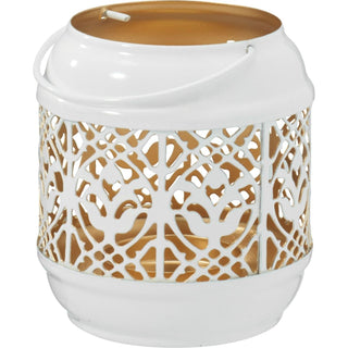 White Metal Tealight Lantern | Small Hanging Candle Holder with Copper Interior