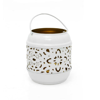 White Metal Tealight Lantern | Small Hanging Candle Holder with Copper Interior
