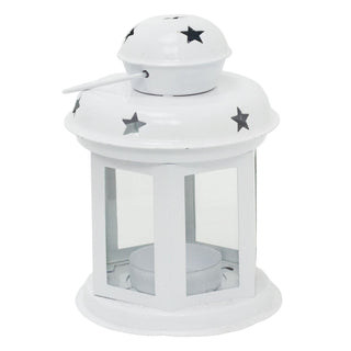 White Moroccan Tealight Lantern, 13cm Indoor Outdoor Metal Hanging Candle Holder