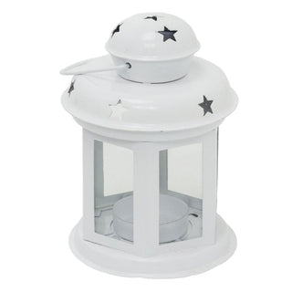 White Moroccan Tealight Lantern, 13cm Indoor Outdoor Metal Hanging Candle Holder