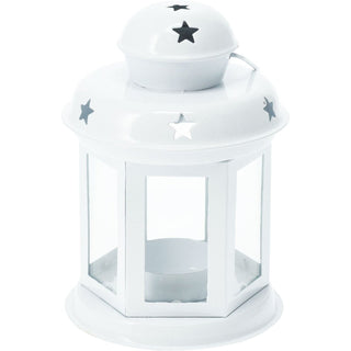White Moroccan Tealight Lantern, 13cm Indoor Outdoor Metal Hanging Candle Holder