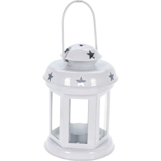 White Moroccan Tealight Lantern, 14.5cm Indoor Outdoor Metal Hanging Candle Holder