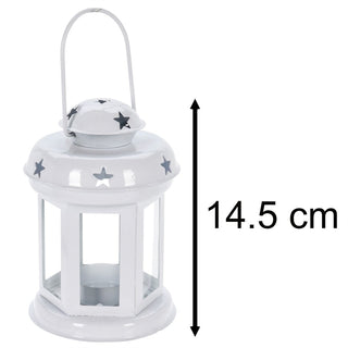 White Moroccan Tealight Lantern, 14.5cm Indoor Outdoor Metal Hanging Candle Holder