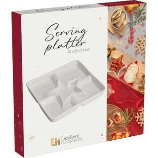 White Porcelain Serving Dish with Star Centre Snack Platter with 5 Compartments