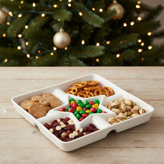 White Porcelain Serving Dish with Star Centre Snack Platter with 5 Compartments