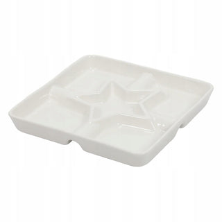 White Porcelain Serving Dish with Star Centre Snack Platter with 5 Compartments