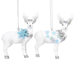 White Reindeer Christmas Tree Bauble | Resin Stag Christmas Tree Ornament - 10cm