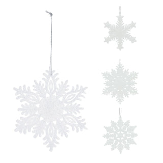 White Snowflake Glitter Bauble | Snowflake Christmas Tree Ornament - 10cm