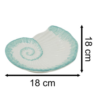 White & Turquoise Ammonite Trinket Dish | 20cm Nautical Ceramic Fossil Tray