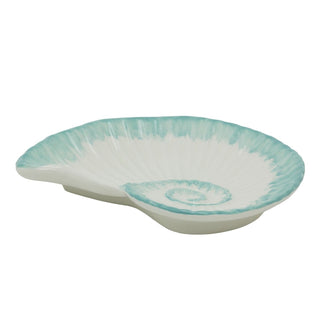 White & Turquoise Ammonite Trinket Dish | 20cm Nautical Ceramic Fossil Tray