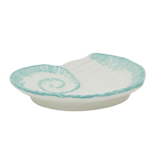 White & Turquoise Ammonite Trinket Dish | 20cm Nautical Ceramic Fossil Tray