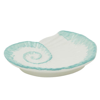 White & Turquoise Ammonite Trinket Dish | 20cm Nautical Ceramic Fossil Tray