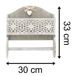 White Washed Carved Kitchen Roll Holder And Storage Shelf | Kitchen Paper Towel Storage With Shelf | Wooden Wall Mounted Kitchen Roll Unit