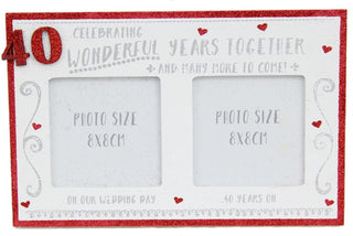 White Wooden Freestanding Ruby Glitter 40TH Wedding Anniversary Photo Frame