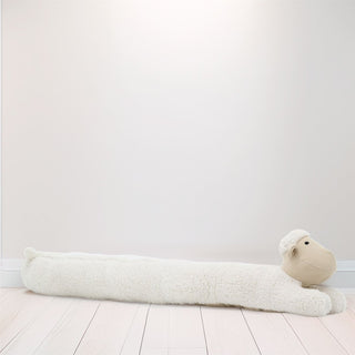 White Woolly Sheep Draught Excluder | Plush & Corduroy Door Draft Cushion - 88cm